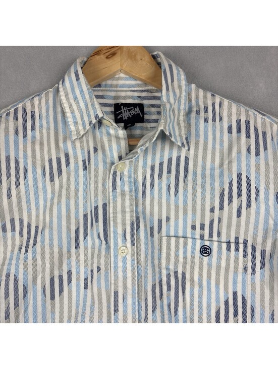 Other - Vintage Stussy Short Sleeve Button Up Shirt Mens Small Blue Striped Camo USA